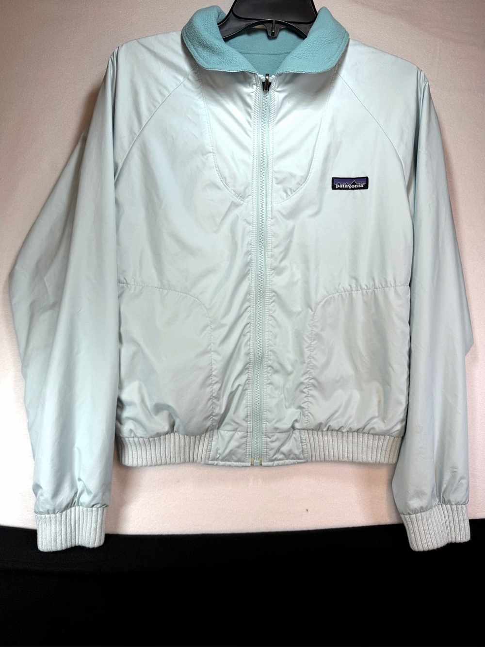 Patagonia Pale Blue Women's Bomber Jacket with Fleece Collar